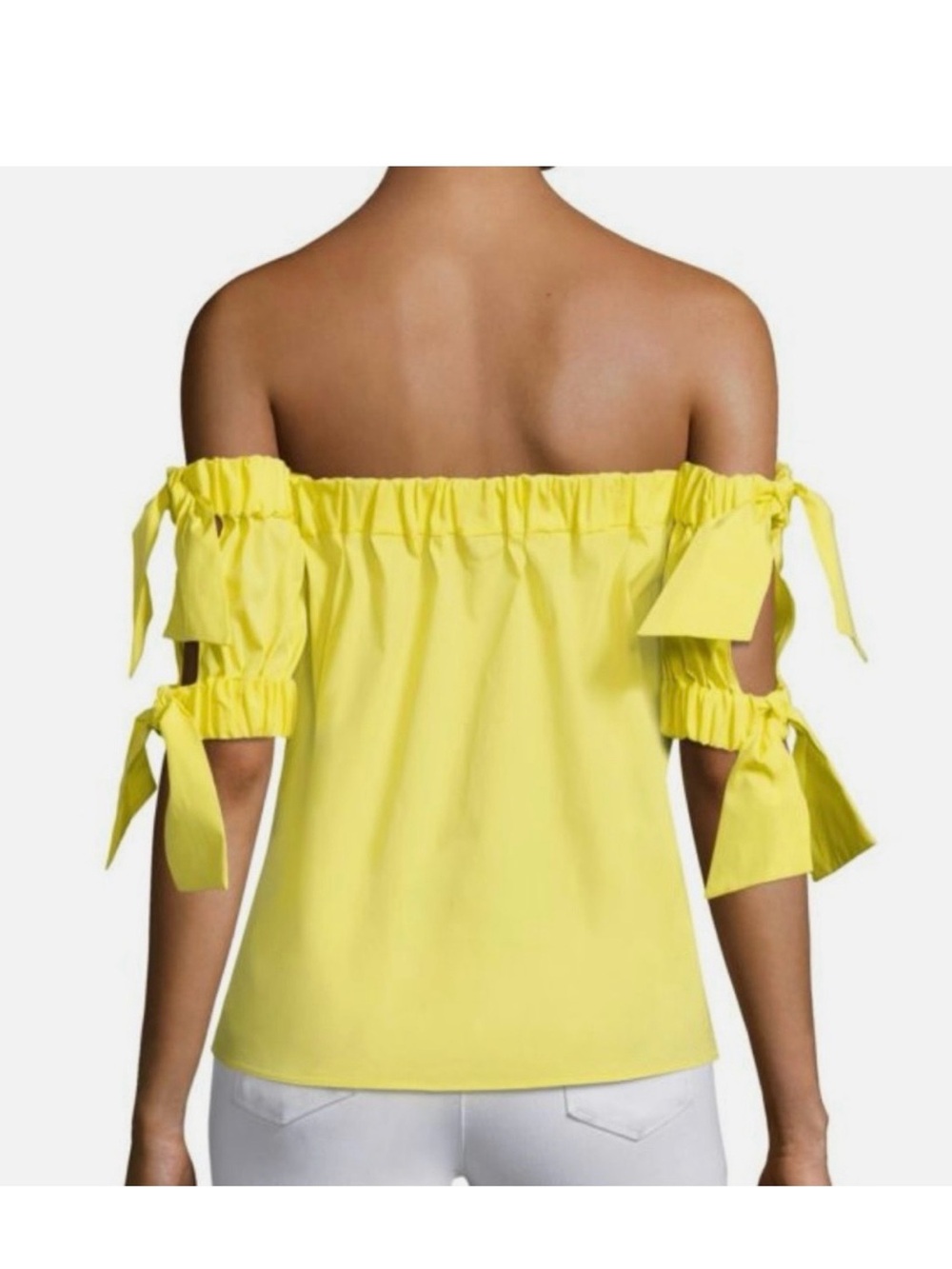Milly Off-Shoulder Tie-Sleeve Top in Yellow